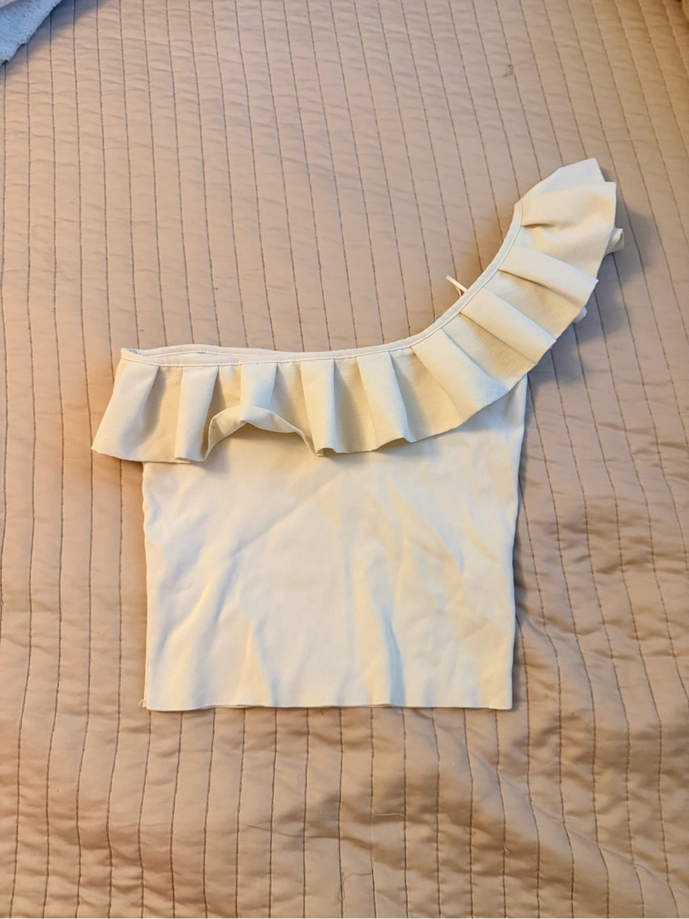 Zara One-Shoulder Ruffle Crop Top - Cream